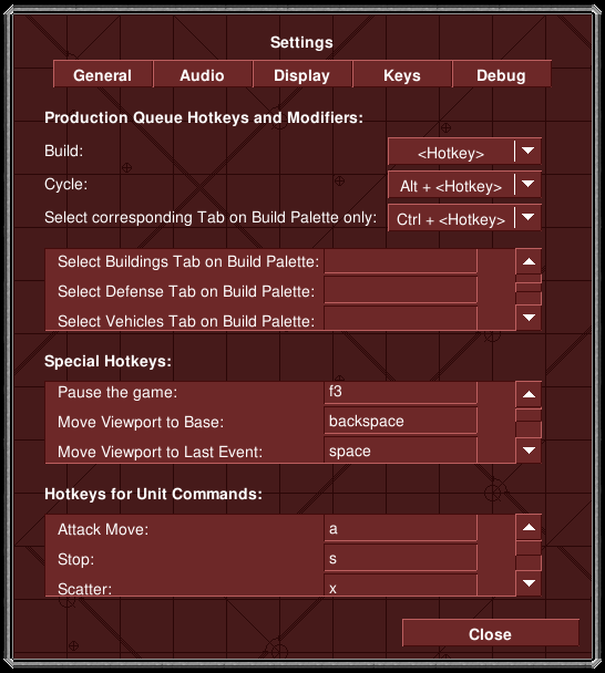 You can now configure game pause and build tabs that where somehow hard-coded before.
