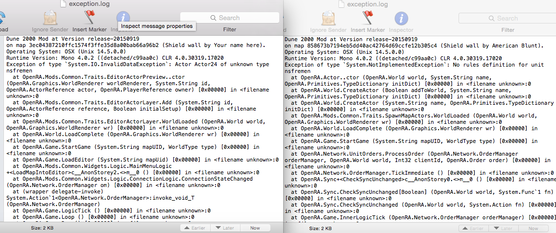 the logs, the left one is when I tried loading the map i editor. The right is when I tried playing in skirmish.